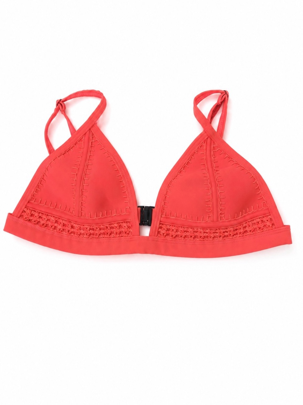Triangl Bikini Top Neon Coral Neoprene Crochet Whipstitch Triangle Size Small